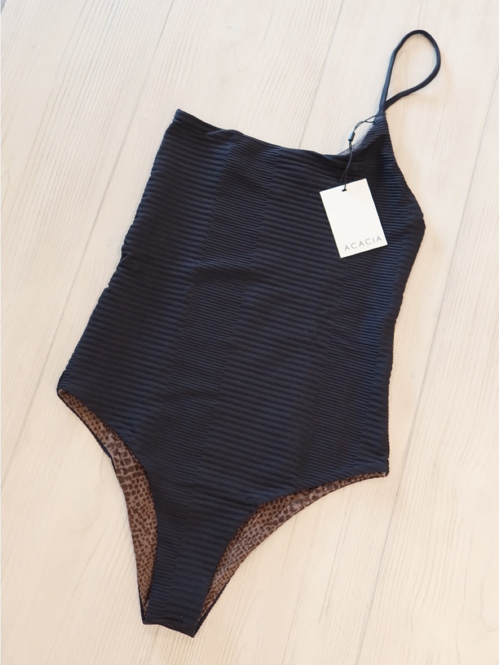 acacia swimwear Avalon One Piece Swimsuit in Coal Dual Ribbed Fabric Spring 2023